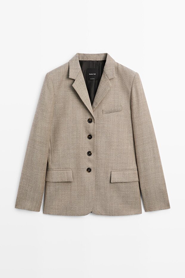 Kontrast iplikli %100 yün blazer - 5