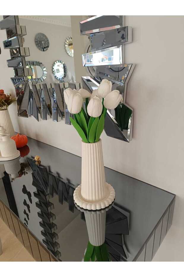 3 lü set 1 adet vazo 1 adet vazo altlık 5 adet yapay ıslak lale - 5