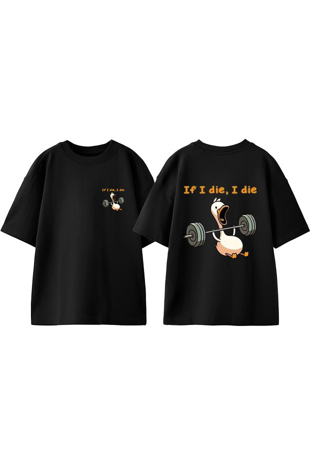 Gym Duck Design Back Printed Cotton Black Oversize t Shirt