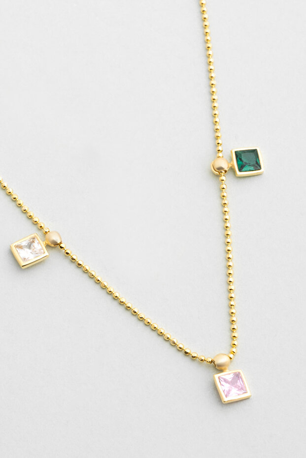 Minimal Renkler 18 Ayar Sarı Altın Kaplama 45 Cm Gümüş Kolye - 5