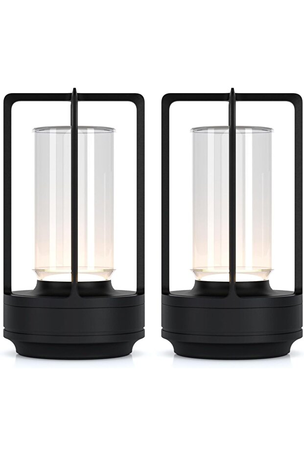 Pack of 2 Rechargeable Cordless LED Lamp,3-Colour Infinitely Dimming Battery Powered Small,Black - 1
