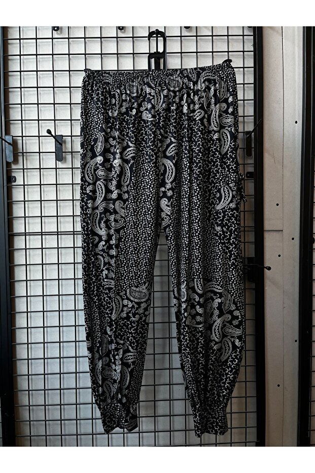 Kadın Çiçek Desenli Örme Sosyete Şalvar Pantolon - 1