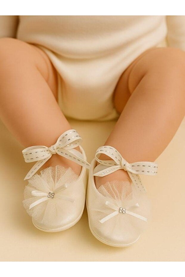 Baby Girl Tulle Bow Tie-Up Booties 0-3 Months
