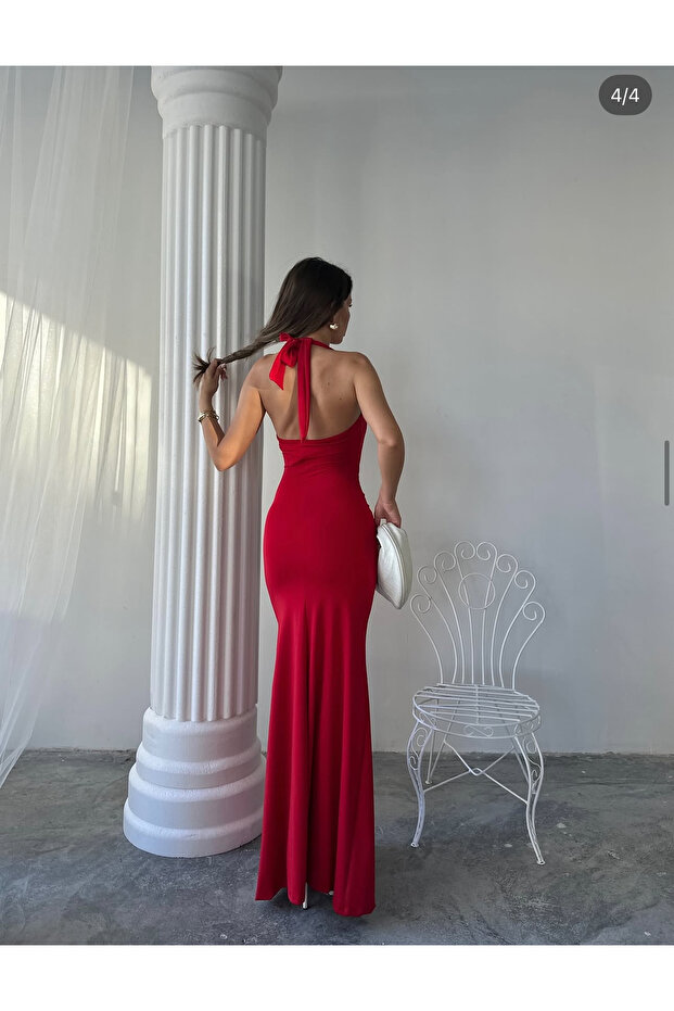 Halter Yaka Davet Abiye Elbisesi – Uzun ve Zarif Model - 3