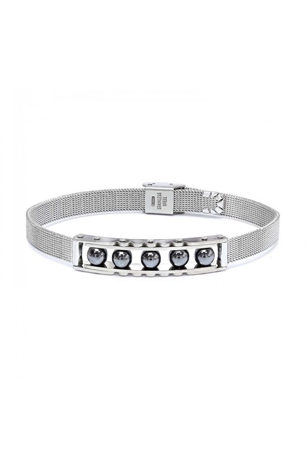 Hematite Stone and Stainless Steel Men's Bracelet - One Size