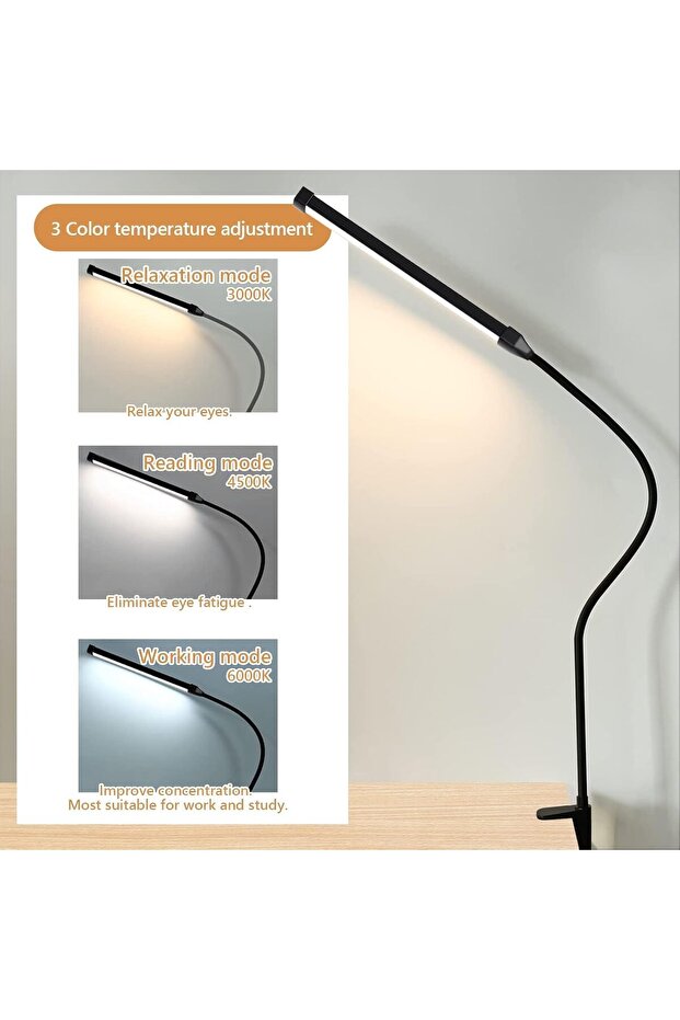 NEW LED Desk lamp with Clamp, Eye-Caring Clip on Lights for Home Office, 3 Modes 10 Brightness, Long - 3