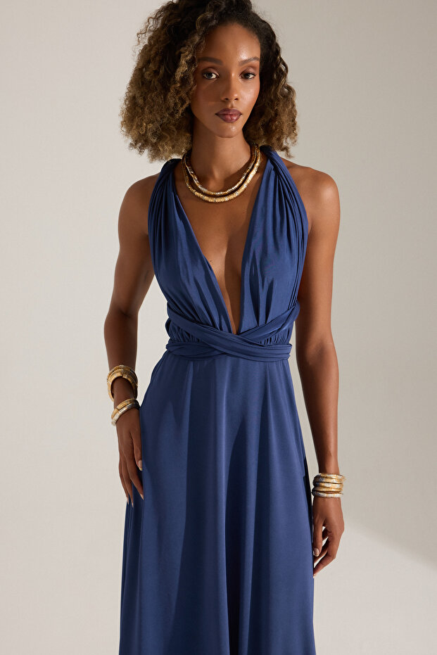 NADA KOYU MAVİ ELBİSE - 4