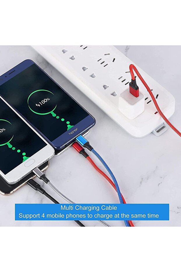 Multi Charging Cable, Amuvec [1.2M 3A] 4 in 1 Nylon Braided USB Fast Charger Cord with 2 Lightning/M - 5