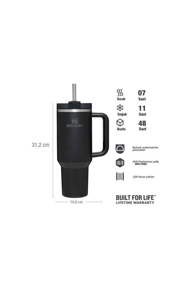 Quencher Pipetli Termos Bardak 1.18 Lt - Siyah - 2