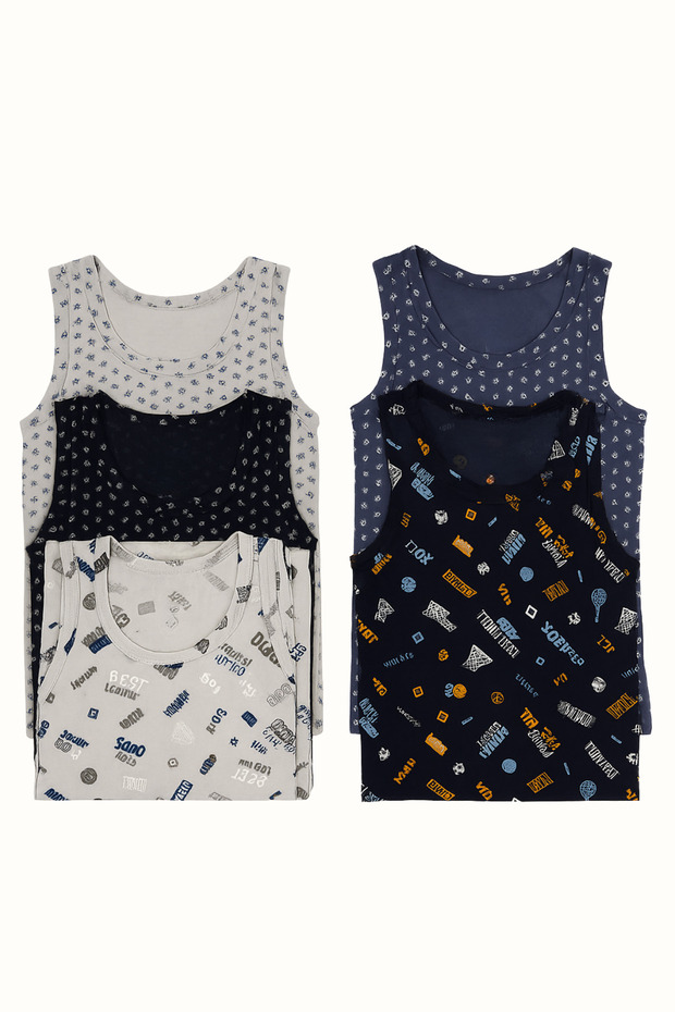 قميص داخلي للأولاد منقوش عليه نص مكون من 5 قطع - 1