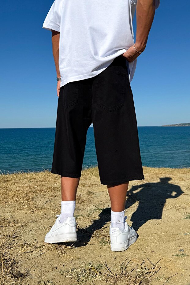 Yıkamalı Basic Siyah Kot Şort Siyah - 2