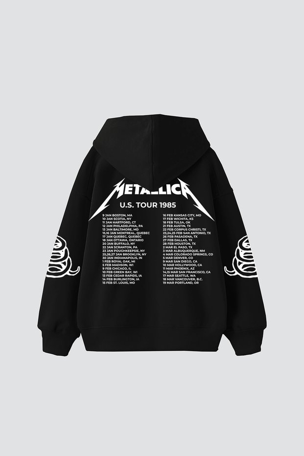Metallica Tour 1985 Printed Oversize Unisex Black Hoodie