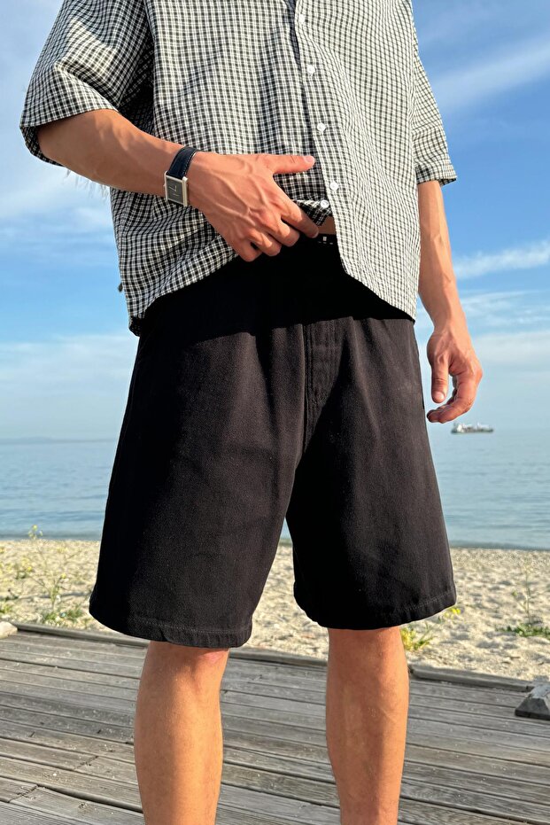 Bel Lastikli Basic Şort Siyah - 4