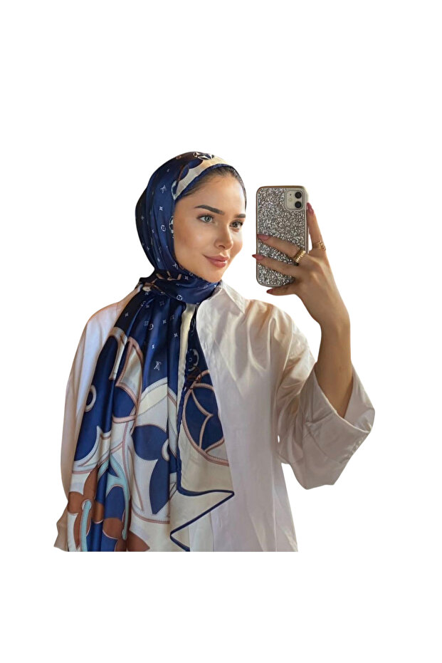 LOİS VOİTTON VUAL İPEK ŞAL LV MODEL LACİVERT KREM - 2