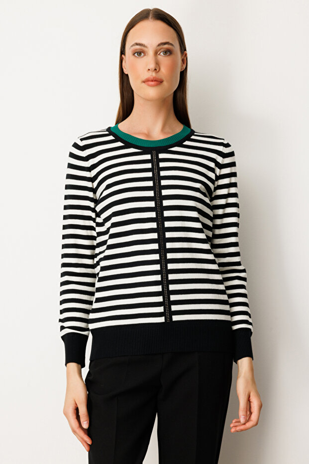 Stone Detailed Striped Sweater