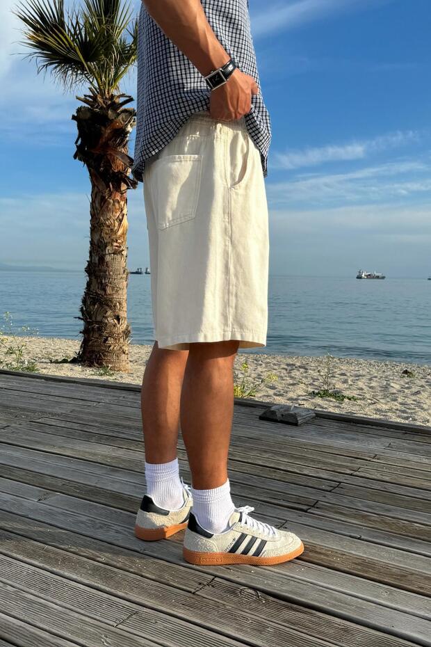 Bel Lastikli Basic Şort Ekru - 2