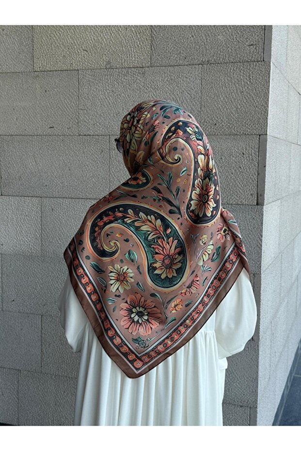 Cotton Flora Pattern Scarf-Coffee - 3