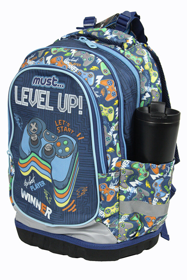 585192 حقيبة ظهر للمدرسة الابتدائية من Level Up بجيب مزدوج - أسود