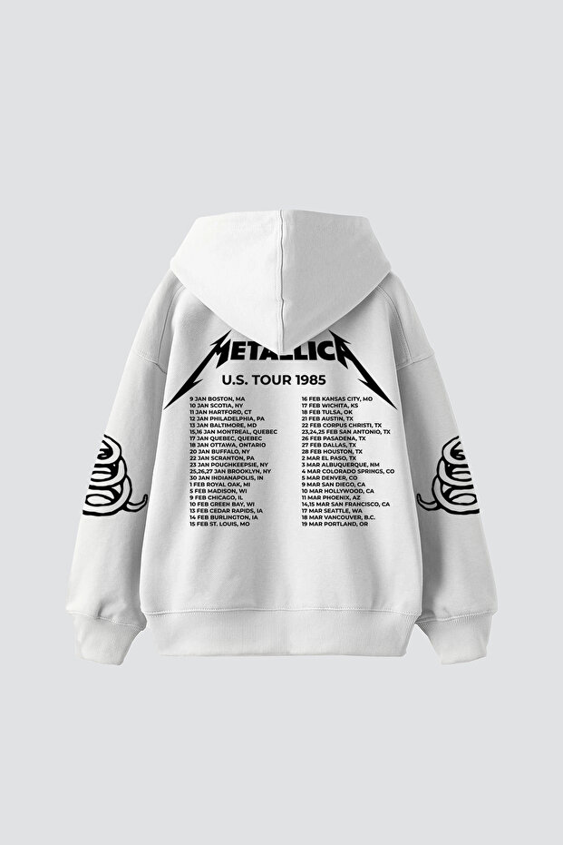 Metallica Tour 1985 Printed Oversize Unisex White Hoodie