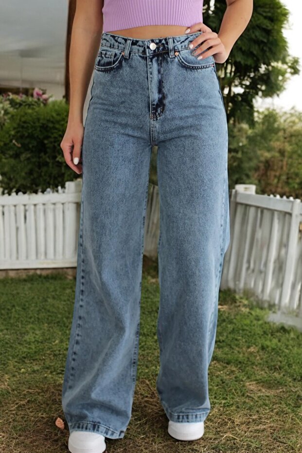 Sun Blue Washed Wide Leg Jeans