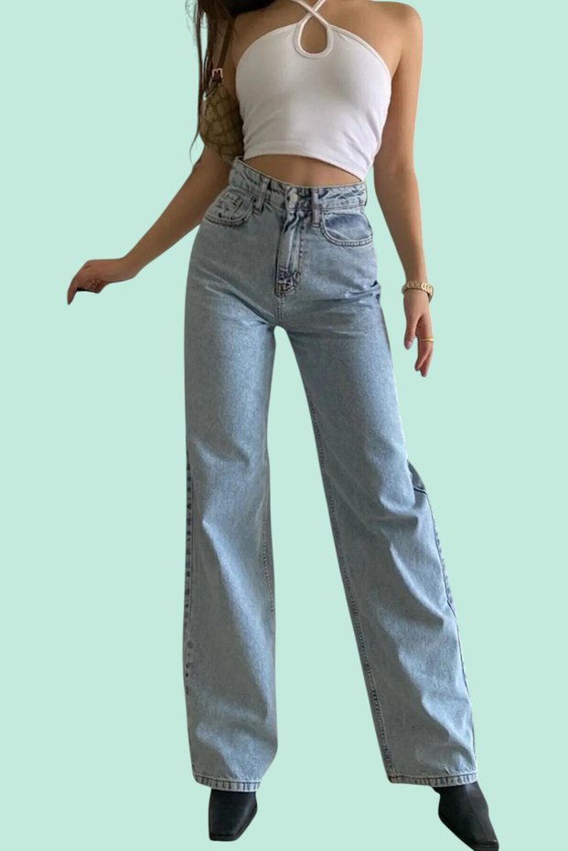 Women's Blue Relaxed Fit Extra High Waist Palazzo Jeans