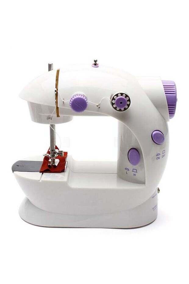 ماكينة خياطة صغيرة متعددة الوظائف مع تحكم بسرعتين، لون أبيض - 1