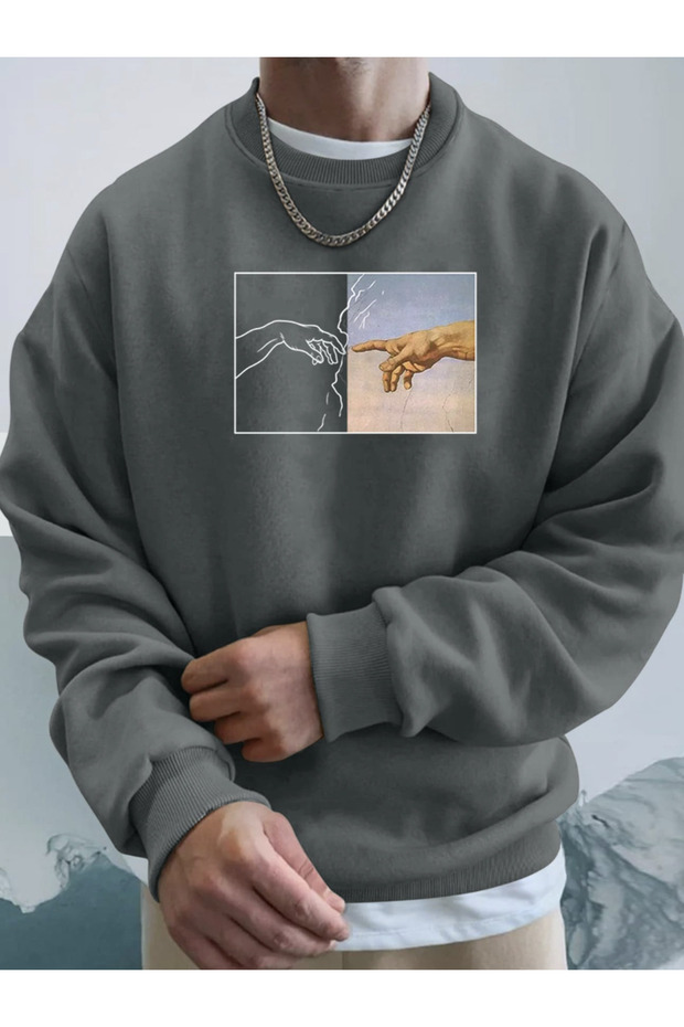 Unisex Women/Men Hand Custom Printed Colorful Oversize Crew Neck Cotton Sweatshirt