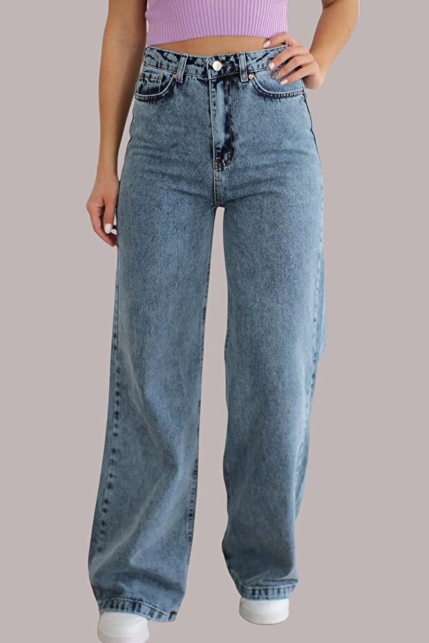 Medium Blue Relaxed Fit Women's Palazzo Jeans