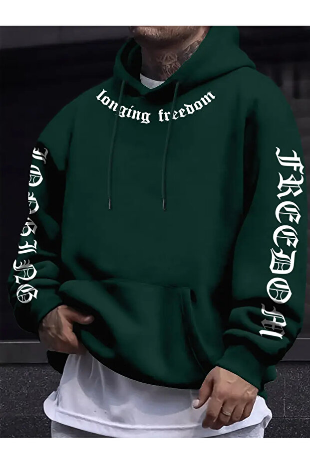 Casual "Thirst for Freedom" Graphic Hooded Sweatshirt for Men