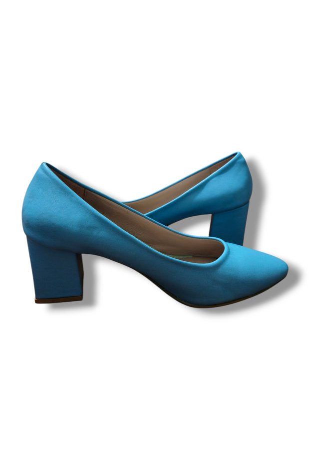Women's Blue Genuine Leather Thick Heeled Stiletto
