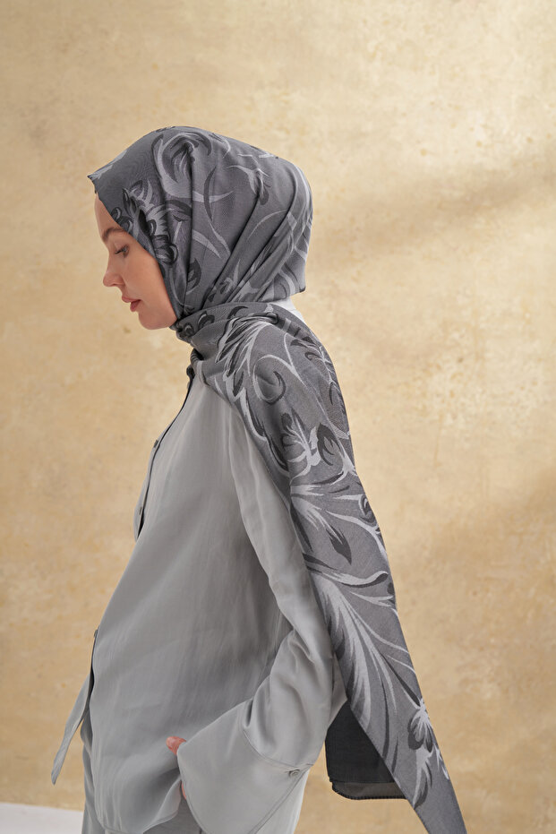 شال من الخيزران بنمط باروك - أسود - 1