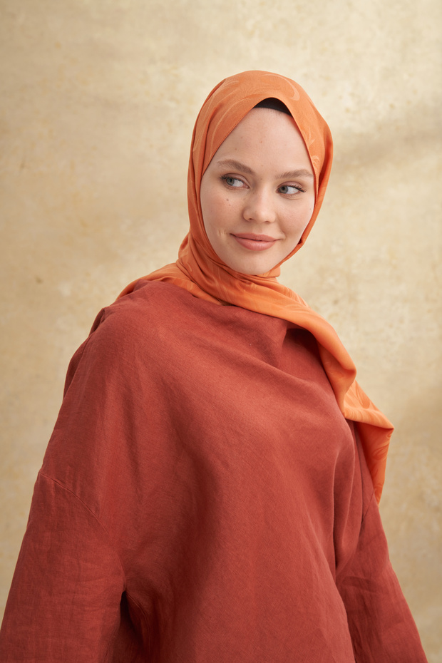 BAMBU BAROQ DESEN ŞAL - KİREMİT - 2