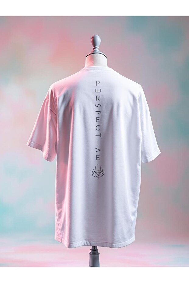 Perspective Text Printed Oversize White Tshirt