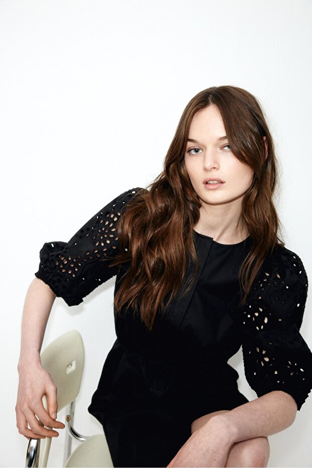 Nakış İşlemeli Kollu Elbise - 3