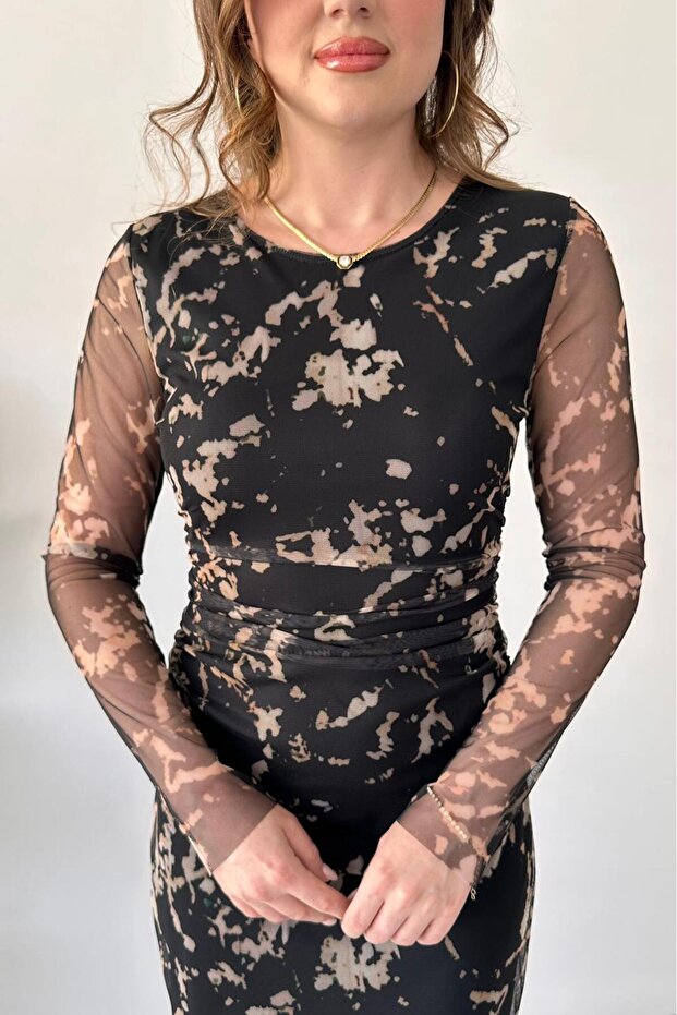 Benekli Tül Elbise Siyah - 3