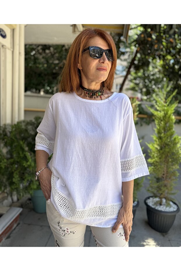 Guipure Detailed Cotton Blouse White
