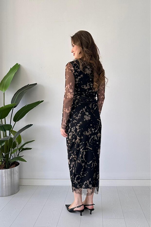 Benekli Tül Elbise Siyah - 2