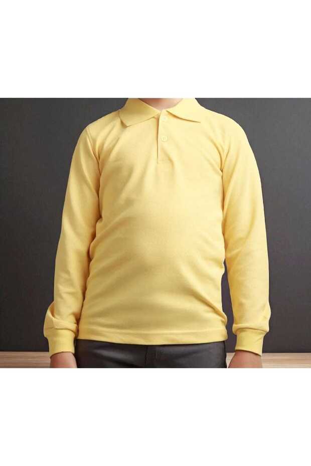 (2 Pcs) Long-Short Sleeve Polo Collar Unisex Children's School Uniform, Yellow Unisex Polo Collar Combed Cotton