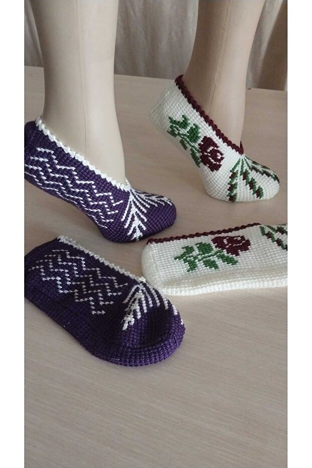 2 Adet El Örgüsü Çeyizlik Tunus İşi Patik/Tunus İşi Patik/El İşi Patik/Örgü Patik/Tunus/El İşi/bohça - 2