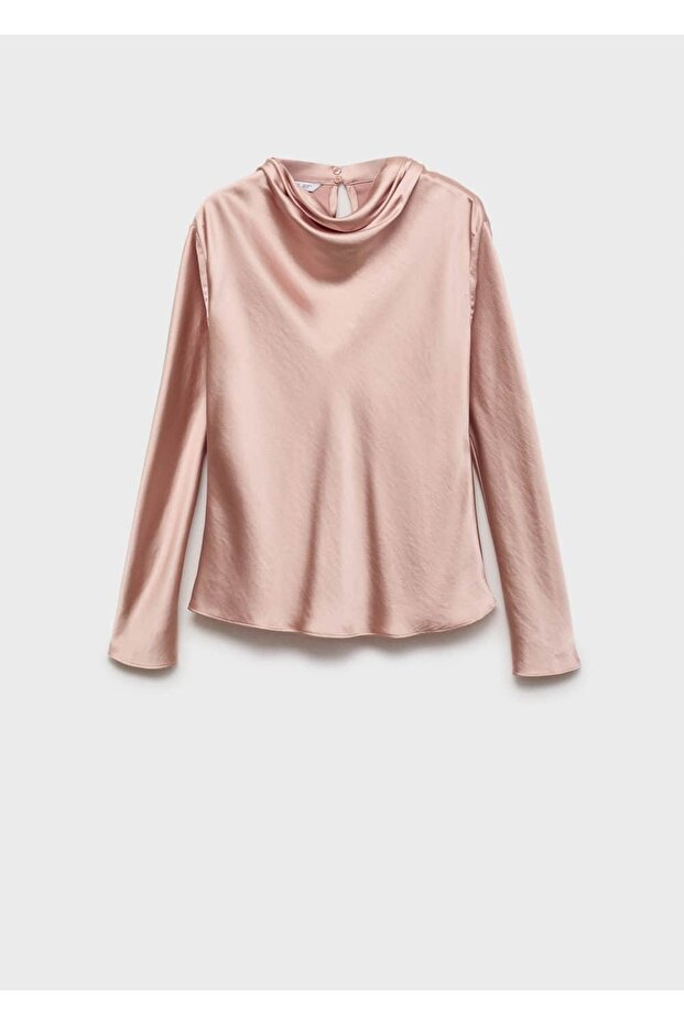 Drape yakalı saten bluz - 3