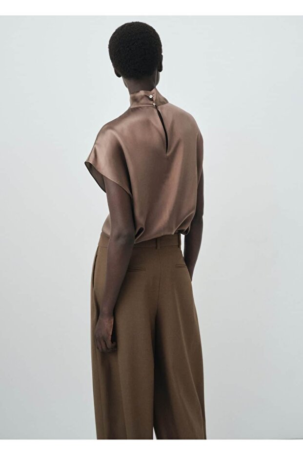 %100 saten ipek yüksek yakalı bluz - 4