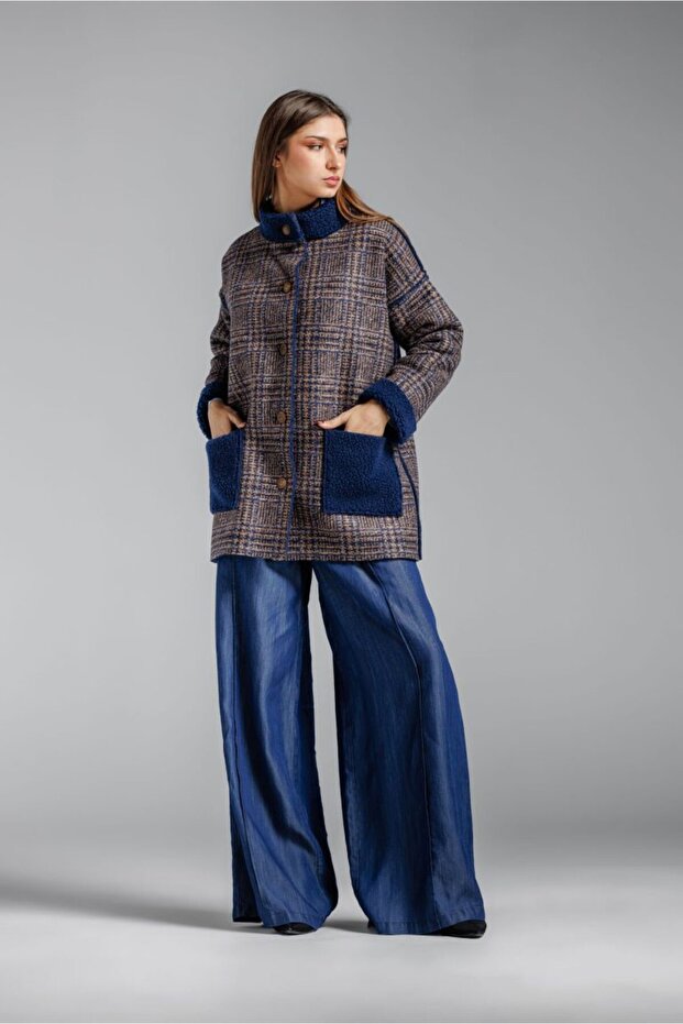 Oversized checkered fur jacket - 2