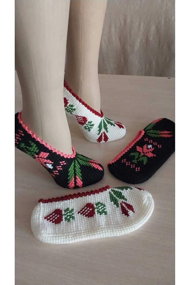2 Pieces of Hand Knitted Dowry Tunisian Handmade Booties/Tunisian Handmade Booties/Handmade Booties/Knitted Booties/Tunisian/Handmade/Bundle - 1