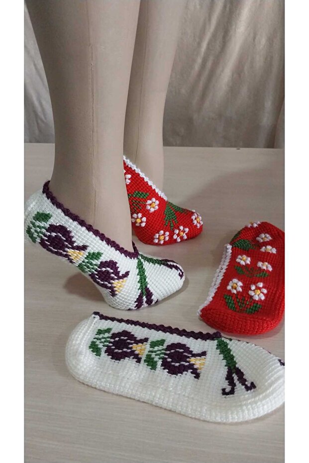2 Pieces of Hand Knitted Dowry Tunisian Handmade Booties/Tunisian Handmade Booties/Handmade Booties/Knitted Booties/Tunisian/Handmade/Bundle - 1