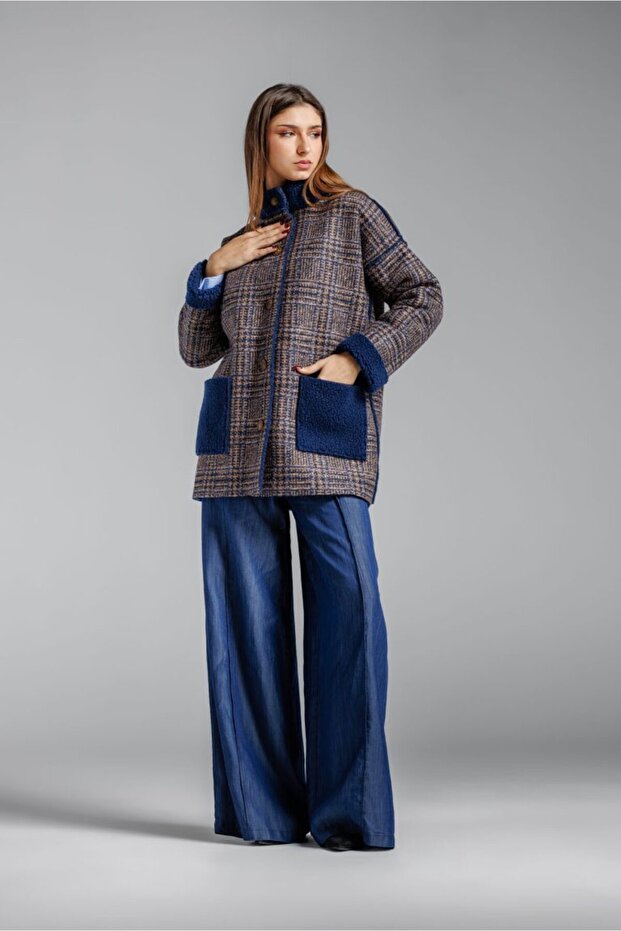 Oversized checkered fur jacket - 1