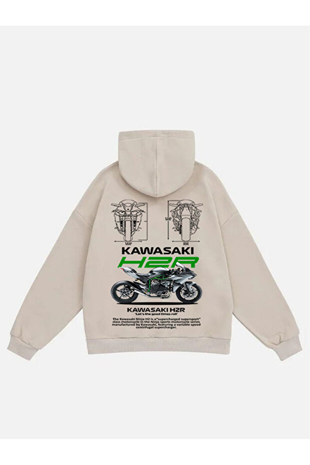 Unisex Kawasaki H2R Printed Hooded Fleece Oversized Sweatshirt