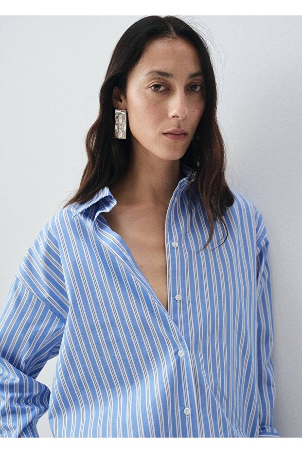 %100 pamuklu çizgili gömlek - 8