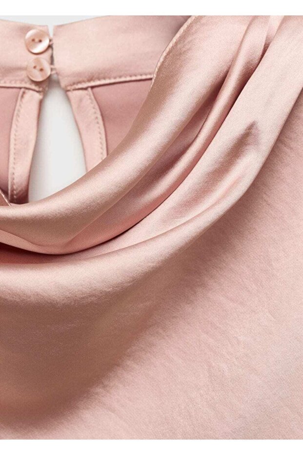 Drape yakalı saten bluz - 5