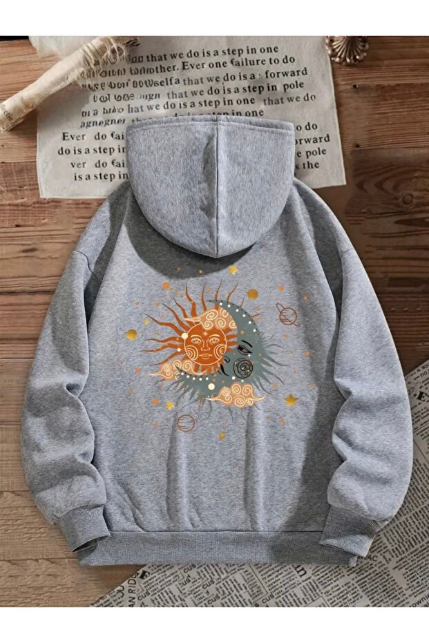 SUN AND MOON PRINTED OVERSIZE UNISEX WOMEN'S/MEN'S HOODED SWEATSHIRT