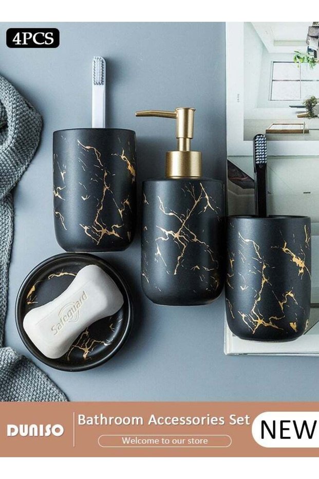 Bathroom Accessories Set, 4 Pcs Ceramic Bathroom Decor Accessories, Includes Soap Dispenser, Toothb